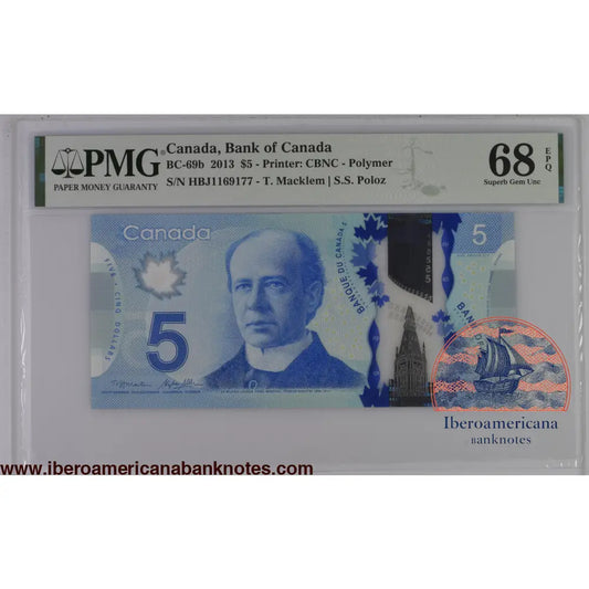 Canada 2013 BC-69b PMG Superb Gem UNC 68 EPQ 5 Dollars