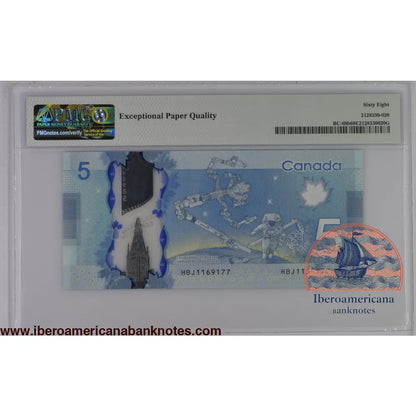 Canada 2013 BC-69b PMG Superb Gem UNC 68 EPQ 5 Dollars