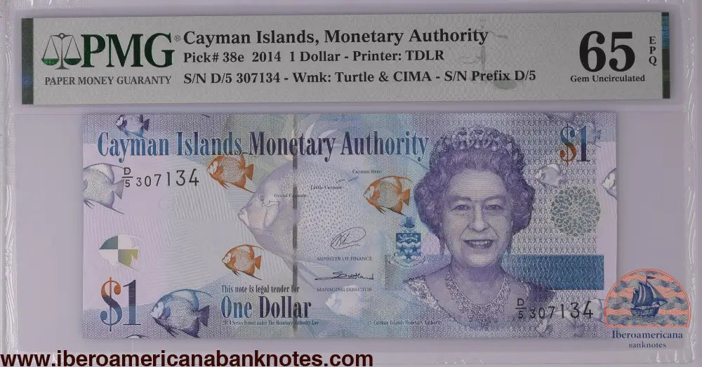 Cayman Islands 2014 P-38e PMG Gem UNC 65 EPQ 1 Dollar