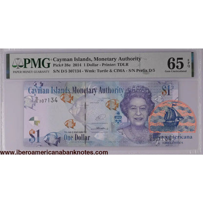 Cayman Islands 2014 P-38e PMG Gem UNC 65 EPQ 1 Dollar