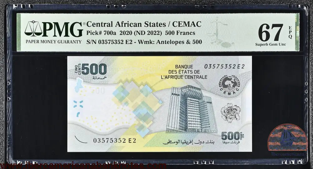 Central African States- CEMAC - 500 Francs 2020 (ND 2022) - Pick # 700a - PMG 67 EPQ