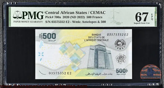 Central African States- CEMAC - 500 Francs 2020 (ND 2022) - Pick # 700a - PMG 67 EPQ
