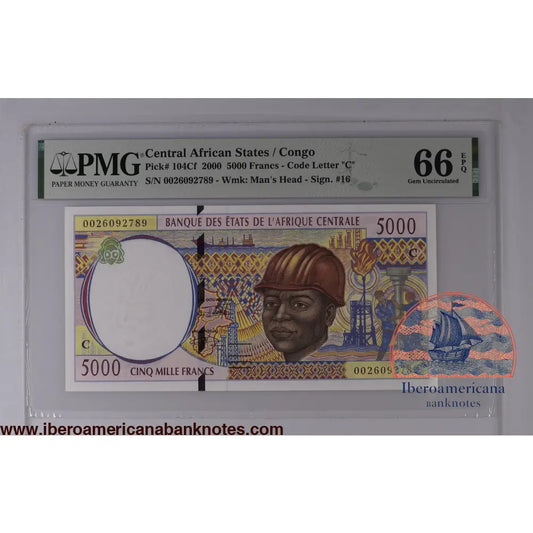 Central African States / Congo 5000 Francs 2000 P-104Cf PMG66EPQ