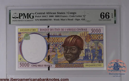 Central African States / Congo 5000 Francs 2000 P-104Cf PMG66EPQ