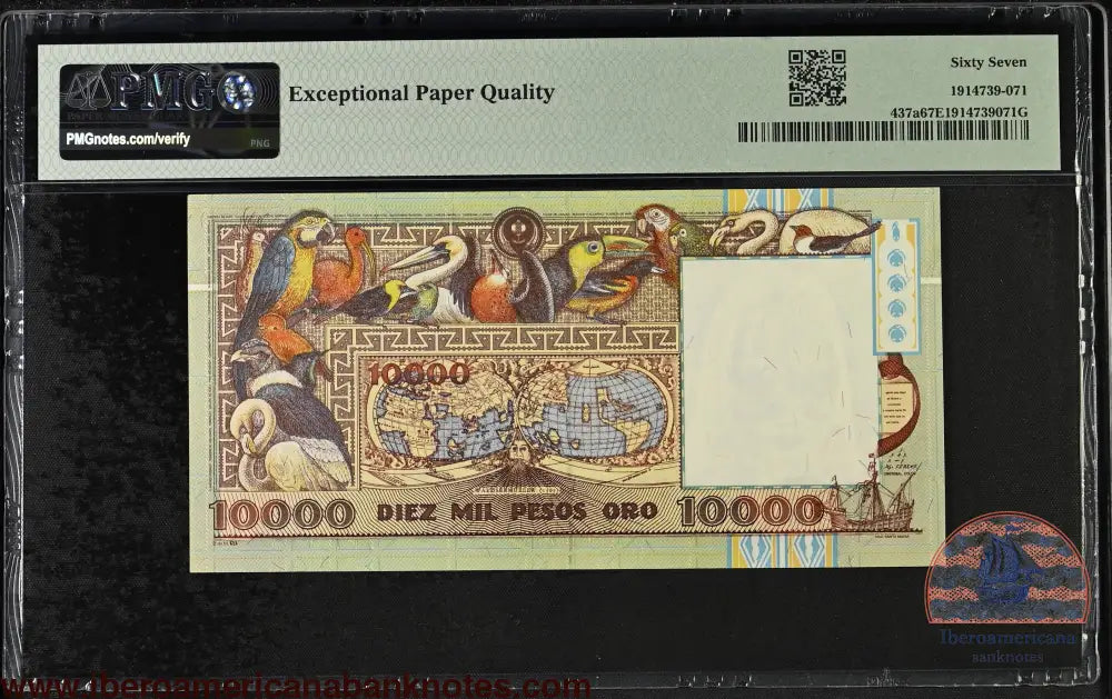 Colombia. 10000 Pesos 1992 P-437a First Date PMG 67 EPQ commemorative