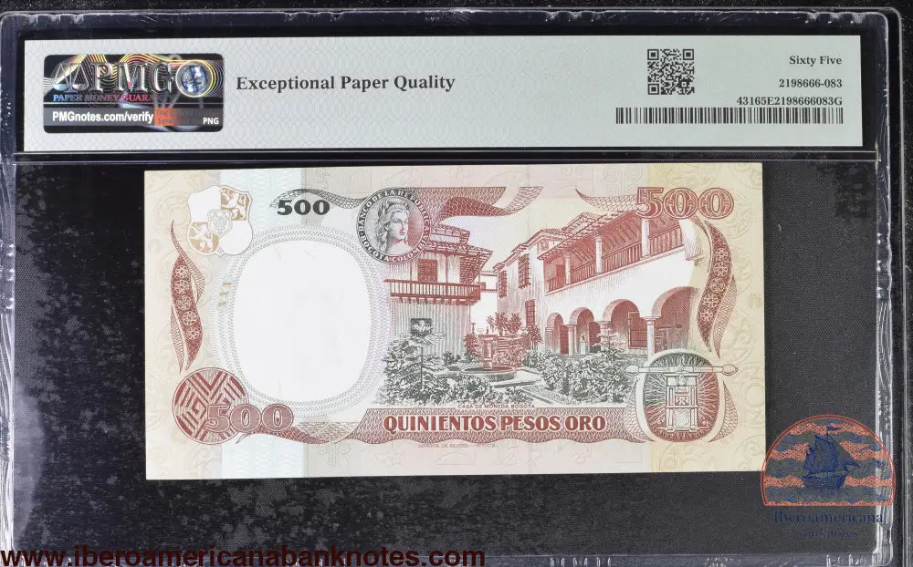 Colombia 12.10.1990 P-431 PMG Gem UNC 65 EPQ 500 Pesos Oro