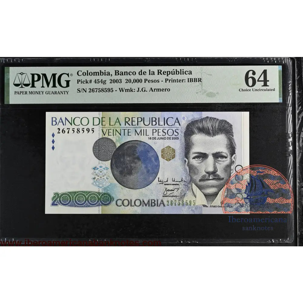 Colombia 20.000 Pesos Oro 2003 Julio Garavito P-454g PMG64