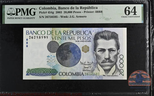Colombia 20.000 Pesos Oro 2003 Julio Garavito P-454g PMG64