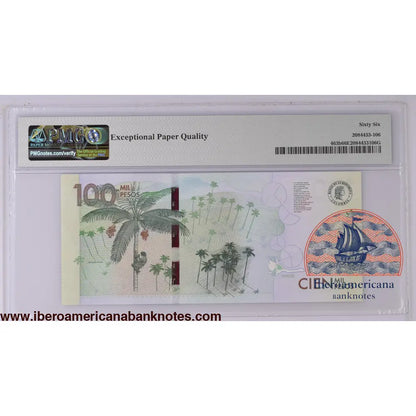 Colombia 2015 (ND 2021) P-463b PMG Gem UNC 66 EPQ 100,000 Pesos