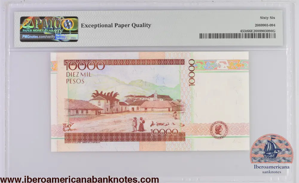 Colombia 3.8.2014 P-453t PMG Gem UNC 66 EPQ 10,000 Pesos