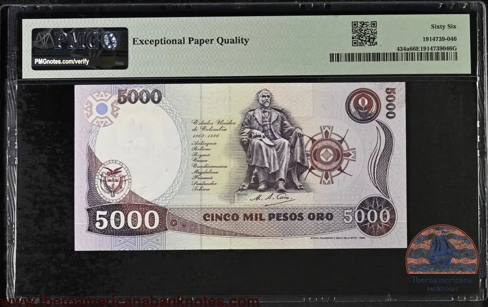 Colombia 5000 Pesos 1986 Rafael NuïÑEZ P-434a PMG66EPQ commemorative