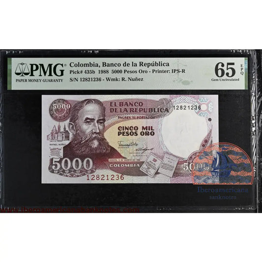 Colombia. 5000 Pesos 1988 P-435b Rarest Date PMG 65 EPQ