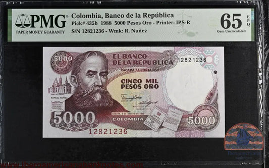 Colombia. 5000 Pesos 1988 P-435b Rarest Date PMG 65 EPQ