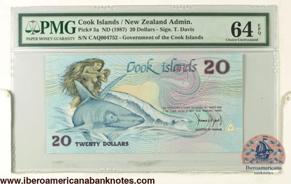 COOK ISLANDS. 20 Dollars. (1987ca). (Pick: 5a). PMG64EPQ