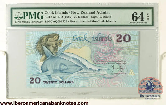 COOK ISLANDS. 20 Dollars. (1987ca). (Pick: 5a). PMG64EPQ