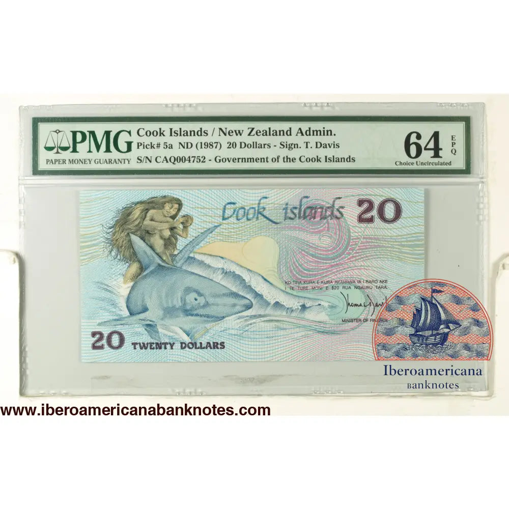 COOK ISLANDS. 20 Dollars. (1987ca). (Pick: 5a). PMG64EPQ