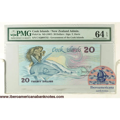 COOK ISLANDS. 20 Dollars. (1987ca). (Pick: 5a). PMG64EPQ