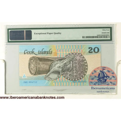 COOK ISLANDS. 20 Dollars. (1987ca). (Pick: 5a). PMG64EPQ