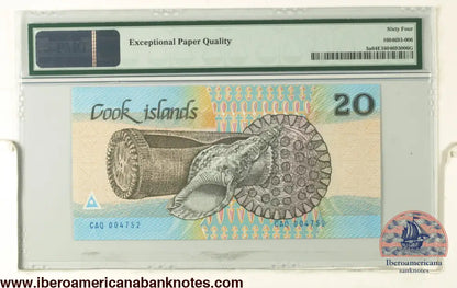 COOK ISLANDS. 20 Dollars. (1987ca). (Pick: 5a). PMG64EPQ