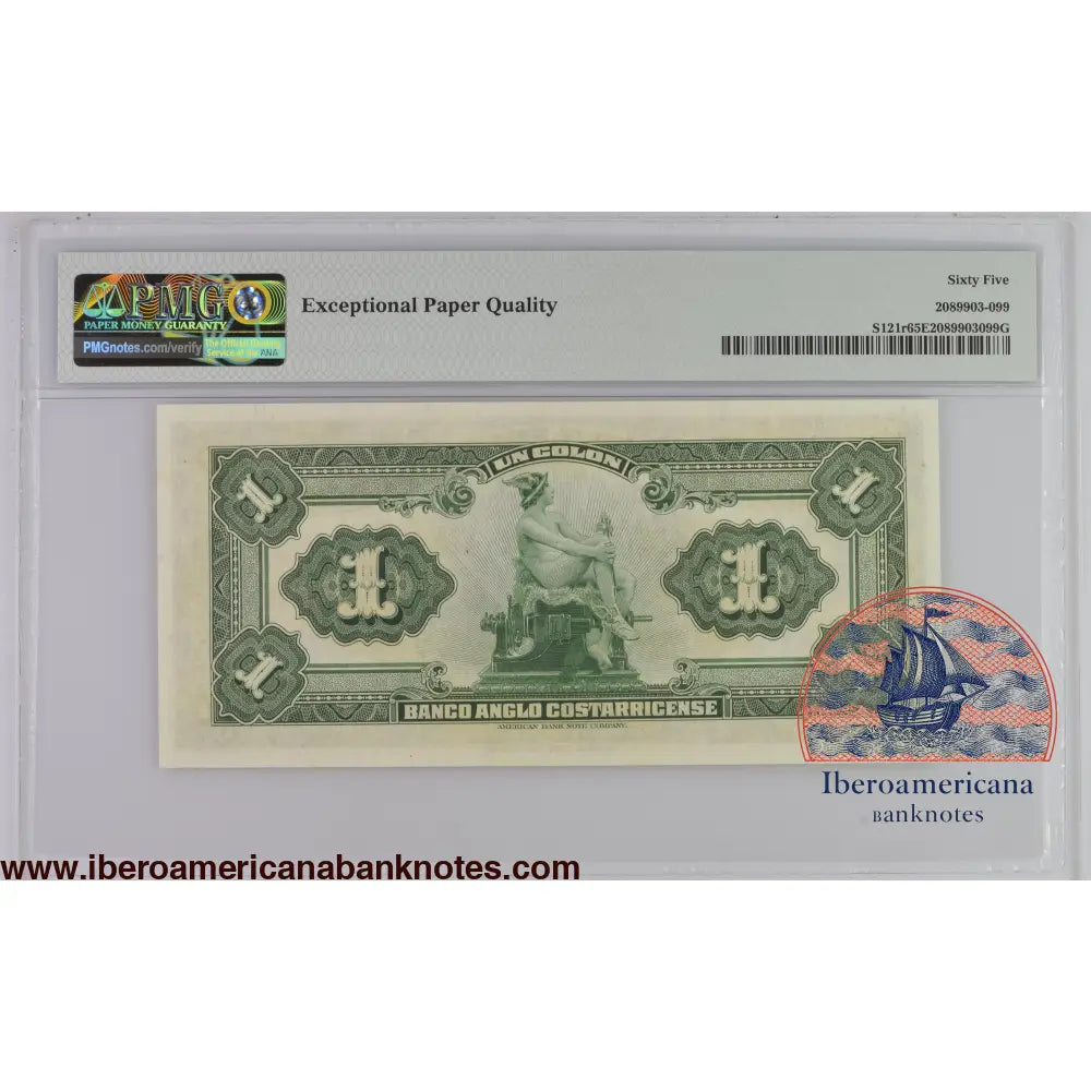 Costa Rica Banco Anglo-Costarricense 23.6.1917 P-S121r PMG Gem UNC 65 EPQ 1 colon