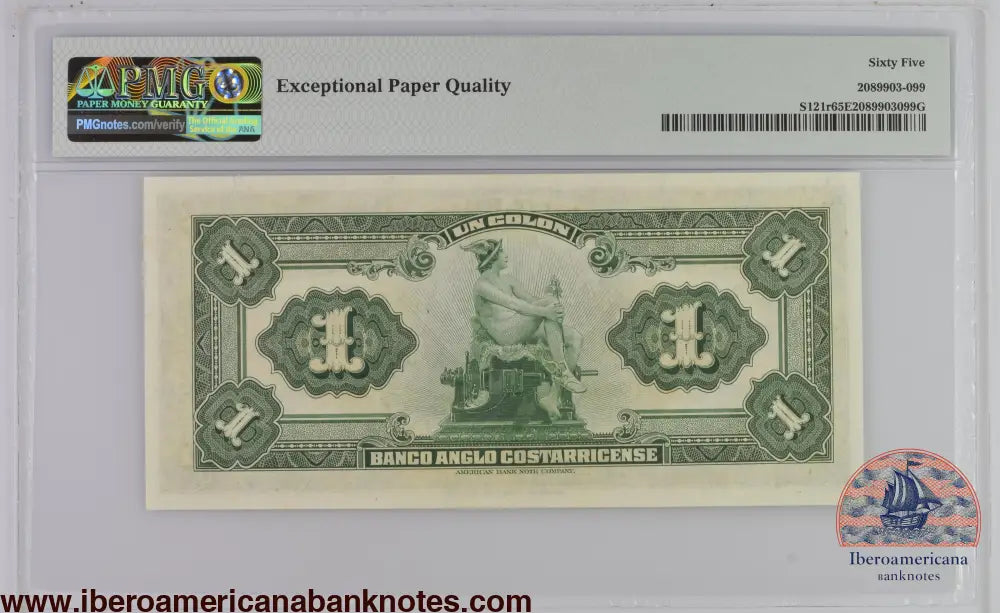 Costa Rica Banco Anglo-Costarricense 23.6.1917 P-S121r PMG Gem UNC 65 EPQ 1 colon