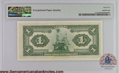Costa Rica Banco Anglo-Costarricense 23.6.1917 P-S121r PMG Gem UNC 65 EPQ 1 colon