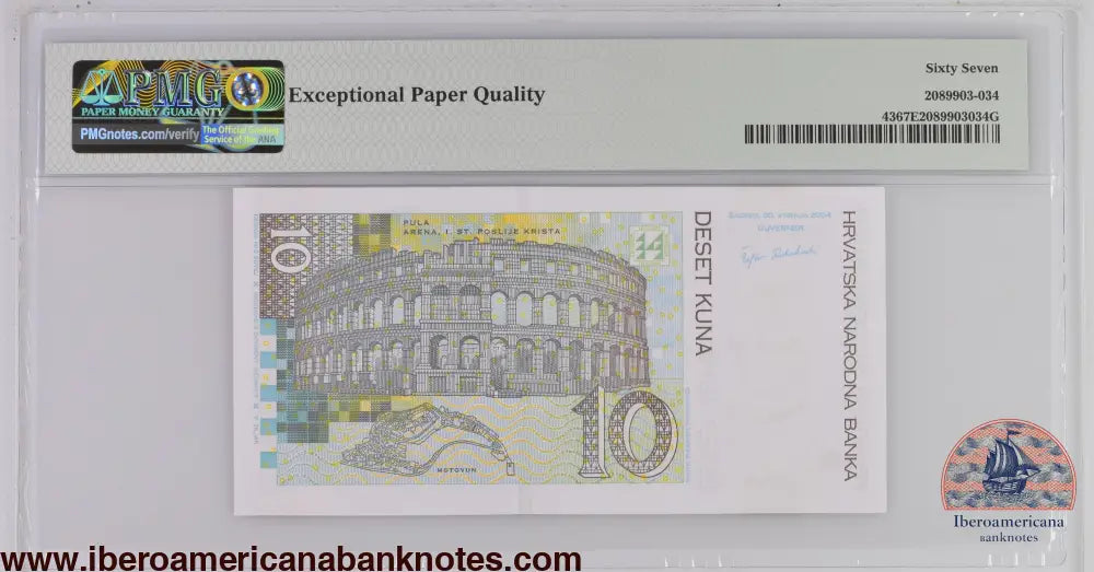 Croatia 30.5.2004 P-43 PMG Superb Gem UNC 67 EPQ 10 Kuna