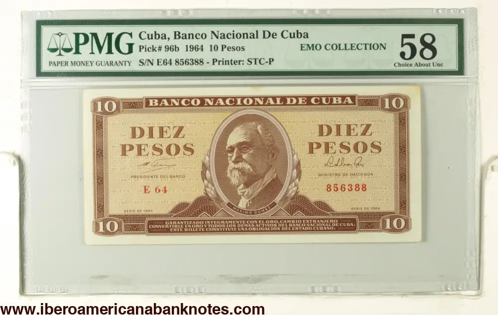 Cuba 1964 P-96b PMG Choice About UNC 58 10 Pesos