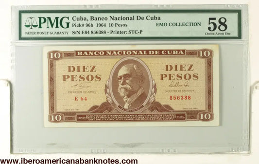 Cuba 1964 P-96b PMG Choice About UNC 58 10 Pesos