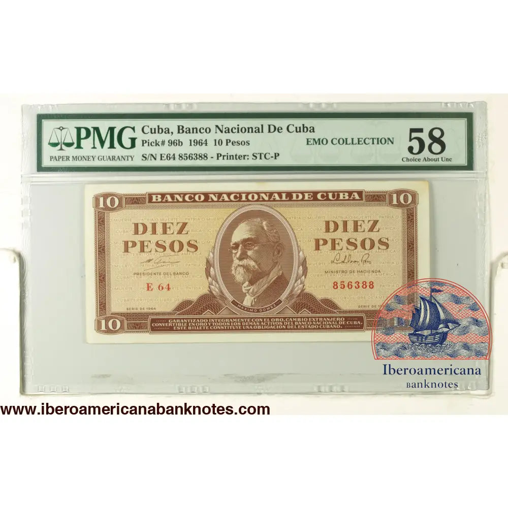 Cuba 1964 P-96b PMG Choice About UNC 58 10 Pesos