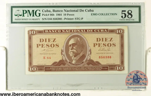 Cuba 1964 P-96b PMG Choice About UNC 58 10 Pesos