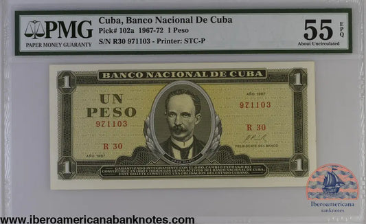 Cuba 1967 P-102a PMG About UNC 55 EPQ 1 Peso
