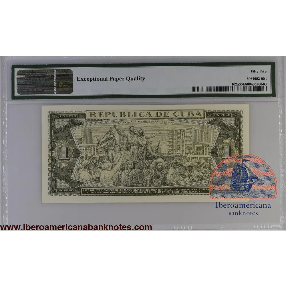 Cuba 1967 P-102a PMG About UNC 55 EPQ 1 Peso