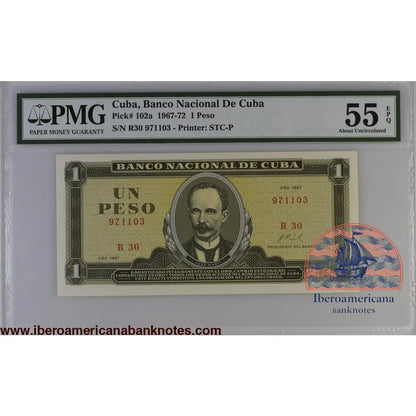 Cuba 1967 P-102a PMG About UNC 55 EPQ 1 Peso