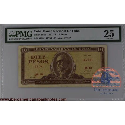 Cuba 1968 P-104a PMG Very Fine 25 10 Pesos