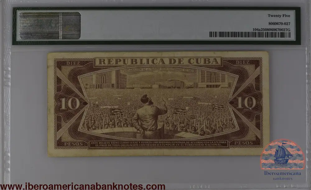 Cuba 1968 P-104a PMG Very Fine 25 10 Pesos