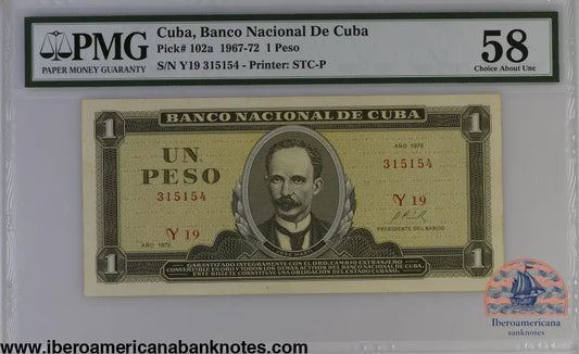 Cuba 1972 P-102a PMG Choice About UNC 58 1 Peso