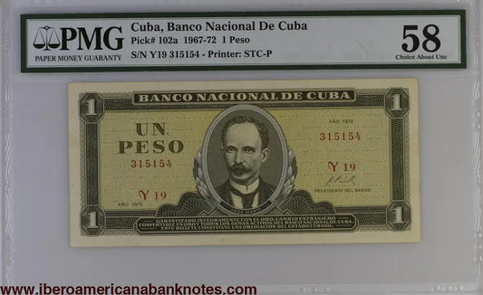 Cuba 1972 P-102a PMG Choice About UNC 58 1 Peso
