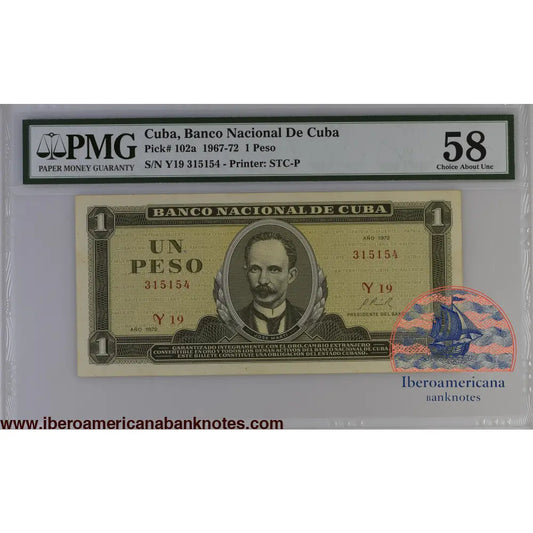 Cuba 1972 P-102a PMG Choice About UNC 58 1 Peso