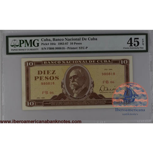 Cuba 1984 P-104c PMG Choice Extremely Fine 45 EPQ 10 Pesos