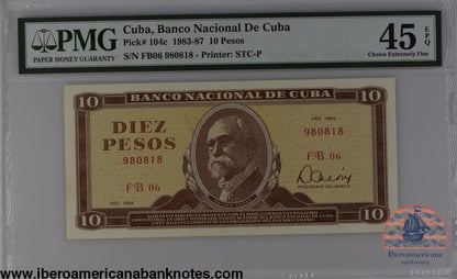 Cuba 1984 P-104c PMG Choice Extremely Fine 45 EPQ 10 Pesos