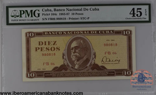 Cuba 1984 P-104c PMG Choice Extremely Fine 45 EPQ 10 Pesos