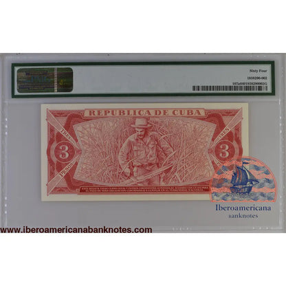 Cuba 1986 P-107a PMG Choice UNC 64 3 Pesos