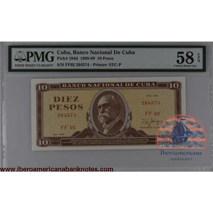 Cuba 1989 P-104d PMG Choice About UNC 58 EPQ 10 Pesos
