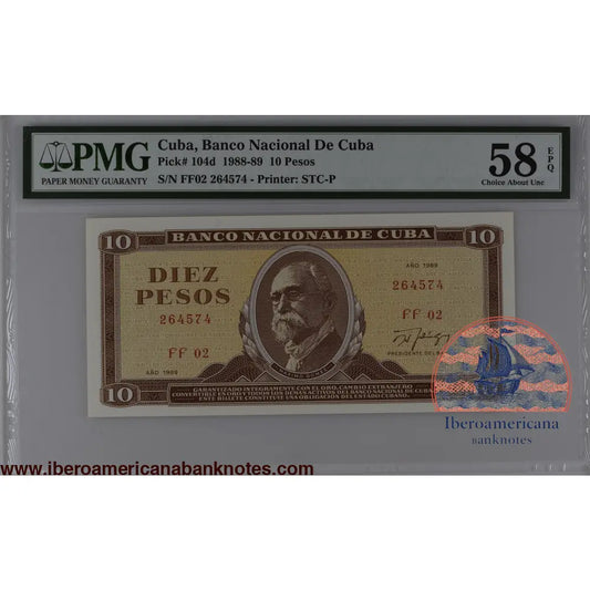 Cuba 1989 P-104d PMG Choice About UNC 58 EPQ 10 Pesos