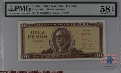 Cuba 1989 P-104d PMG Choice About UNC 58 EPQ 10 Pesos