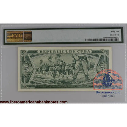 Cuba 1990 P-103d PMG Choice Extremely Fine 45 5 Pesos