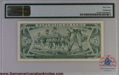 Cuba 1990 P-103d PMG Choice UNC 63 5 Pesos