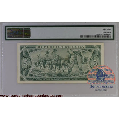 Cuba 1990 P-103d PMG Choice UNC 63 5 Pesos