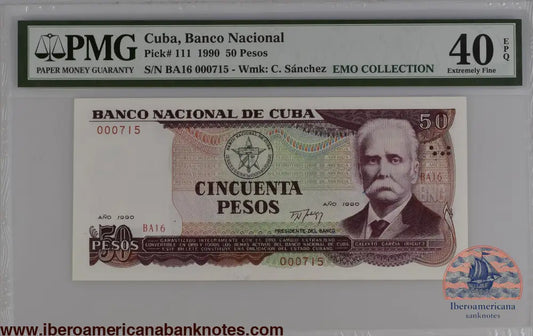 Cuba 1990 P-111 PMG Extremely Fine 40 EPQ 50 Pesos 3 digits